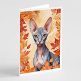 Peterbald Cat in Fall Leaves Greeting Cards Pack of 8