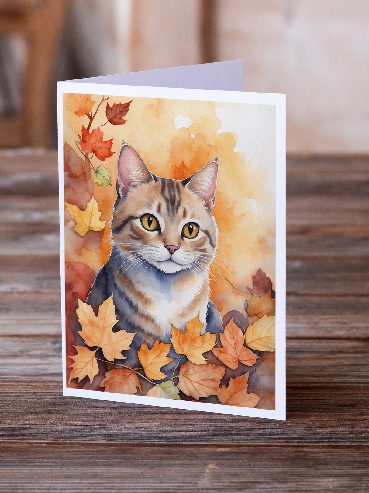 Raas Cat in Fall Leaves Greeting Cards Pack of 8