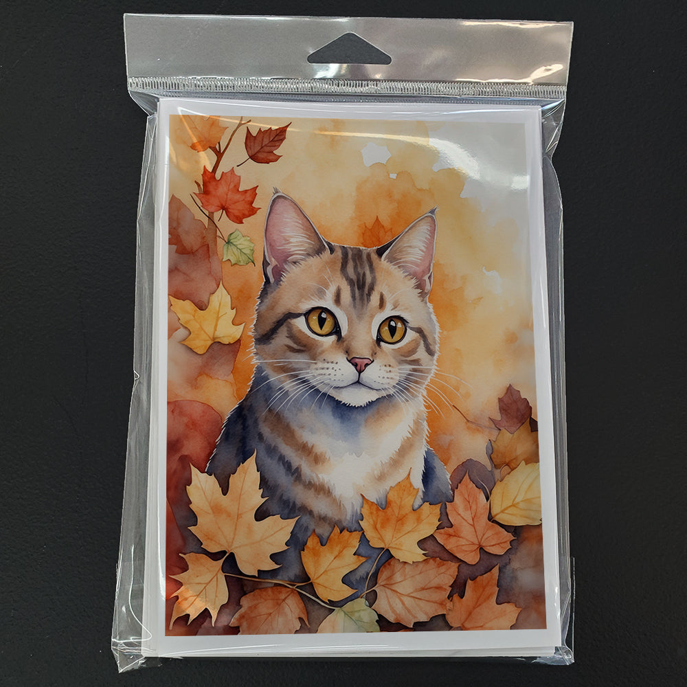 Raas Cat in Fall Leaves Greeting Cards Pack of 8