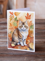 Ragamuffin Cat in Fall Leaves Greeting Cards Pack of 8