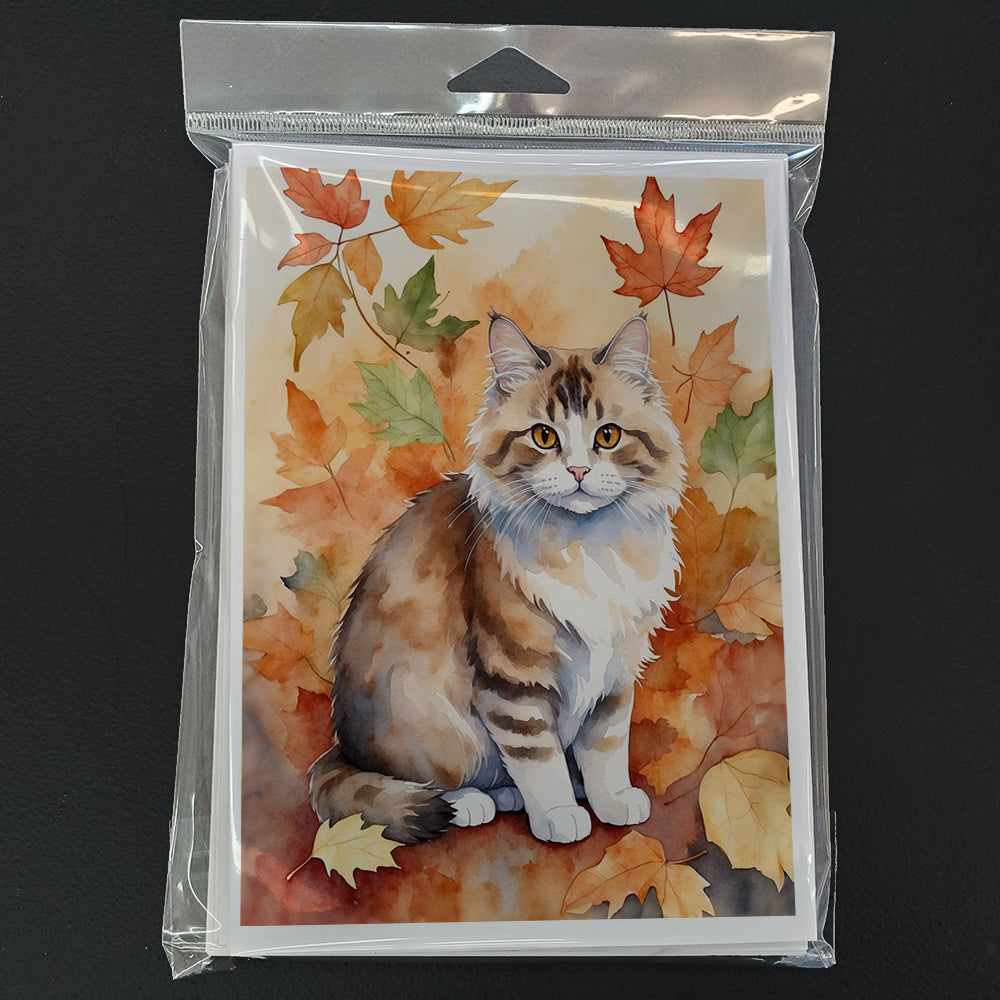 Ragamuffin Cat in Fall Leaves Greeting Cards Pack of 8