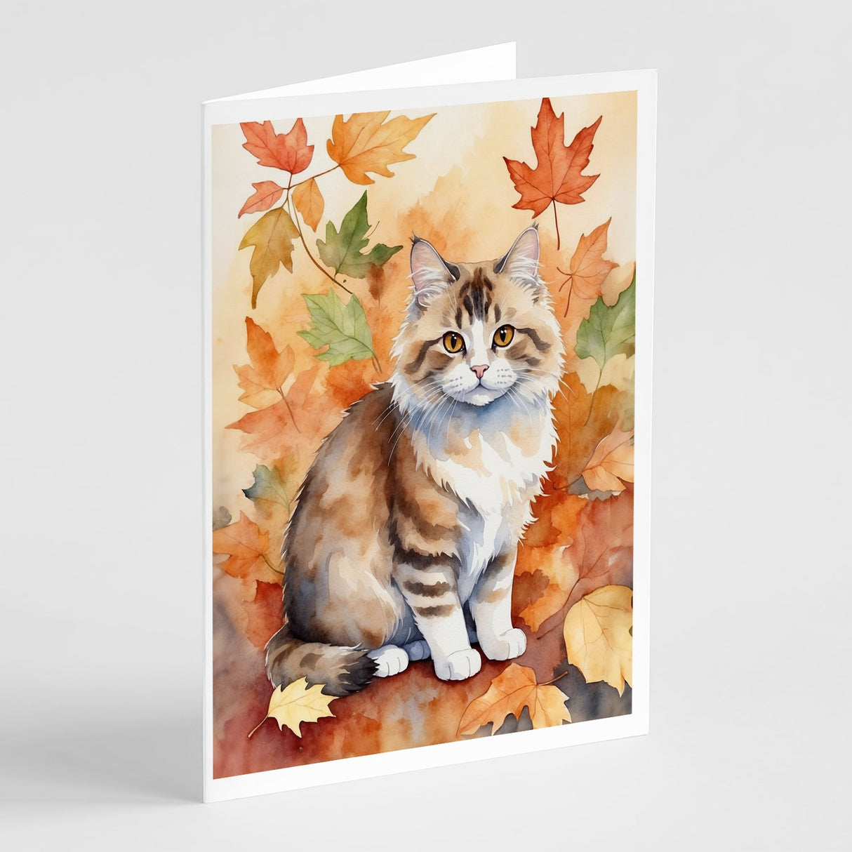 Ragamuffin Cat in Fall Leaves Greeting Cards Pack of 8