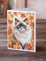 Ragdoll Cat in Fall Leaves Greeting Cards Pack of 8