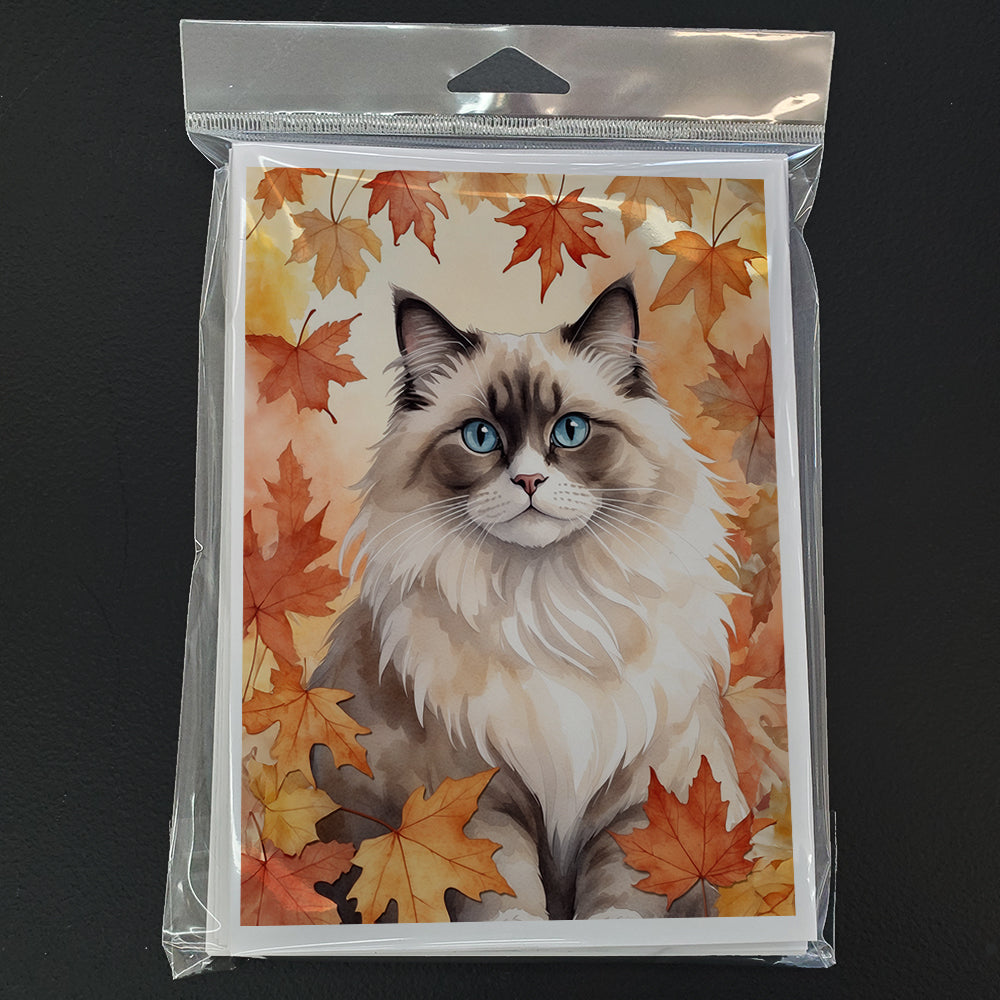 Ragdoll Cat in Fall Leaves Greeting Cards Pack of 8