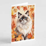 Ragdoll Cat in Fall Leaves Greeting Cards Pack of 8