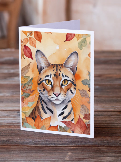 Safari Cat in Fall Leaves Greeting Cards Pack of 8