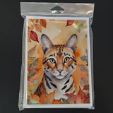 Safari Cat in Fall Leaves Greeting Cards Pack of 8