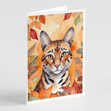 Safari Cat in Fall Leaves Greeting Cards Pack of 8