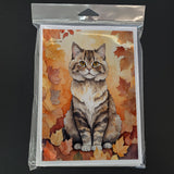 Selkirk Rex Cat in Fall Leaves Greeting Cards Pack of 8