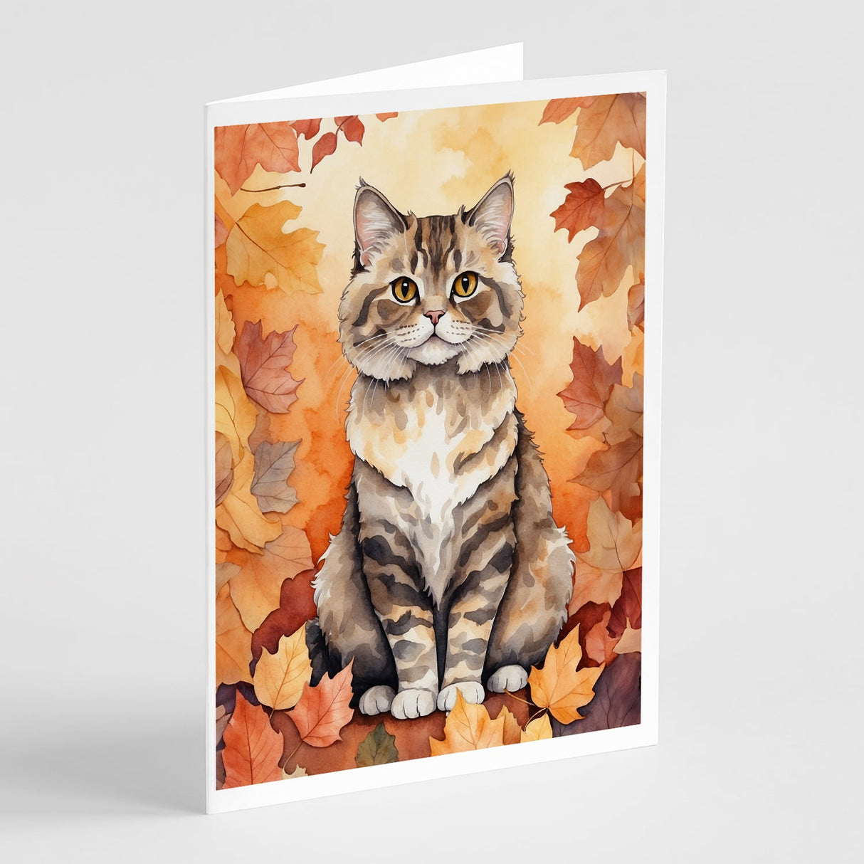 Selkirk Rex Cat in Fall Leaves Greeting Cards Pack of 8