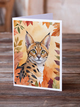 Serengeti Cat in Fall Leaves Greeting Cards Pack of 8