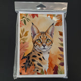 Serengeti Cat in Fall Leaves Greeting Cards Pack of 8