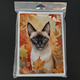 Siamese Cat in Fall Leaves Greeting Cards Pack of 8