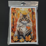 Siberian Cat in Fall Leaves Greeting Cards Pack of 8