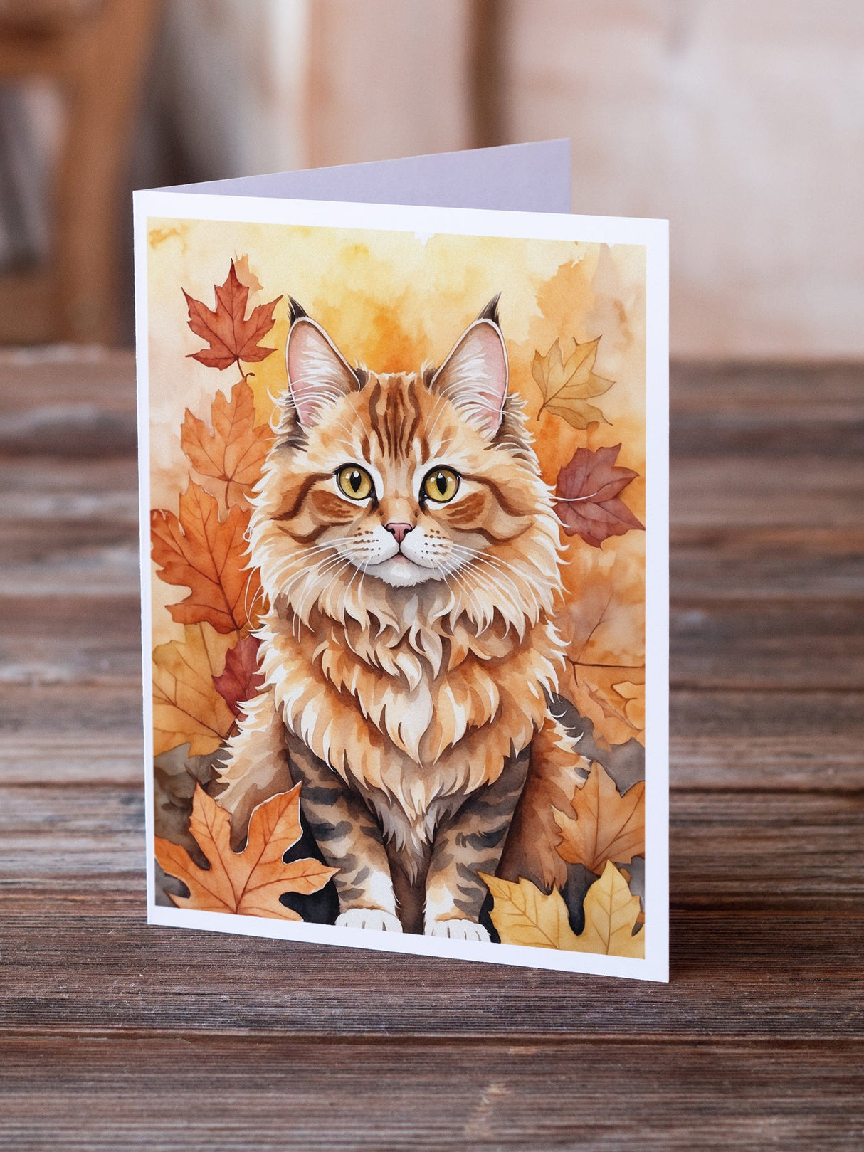 Skookum Cat in Fall Leaves Greeting Cards Pack of 8