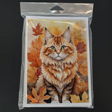 Skookum Cat in Fall Leaves Greeting Cards Pack of 8