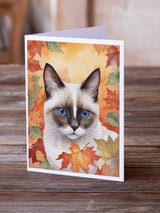 Snowshoe Cat in Fall Leaves Greeting Cards Pack of 8