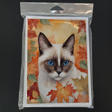 Snowshoe Cat in Fall Leaves Greeting Cards Pack of 8