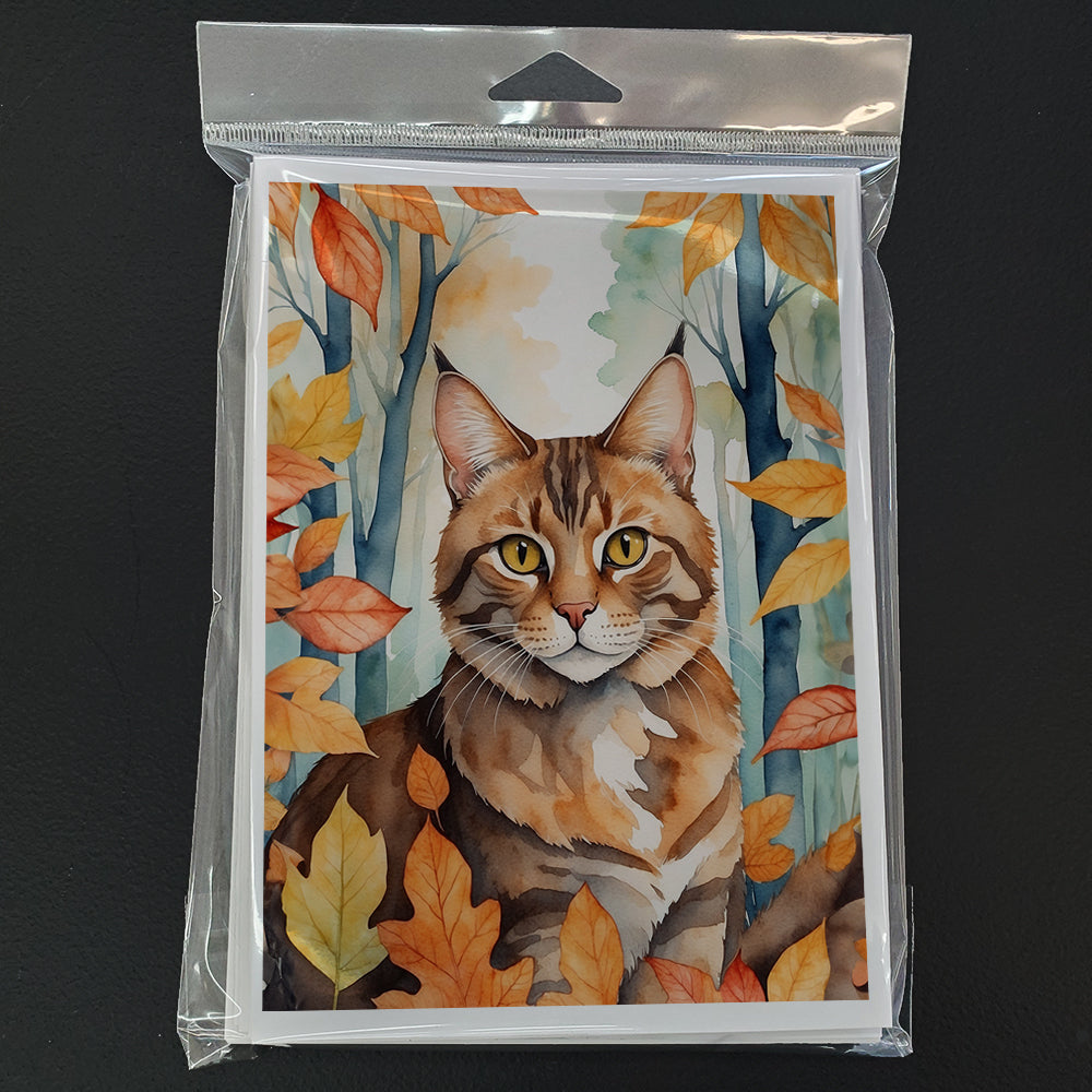 Sokoke Cat in Fall Leaves Greeting Cards Pack of 8