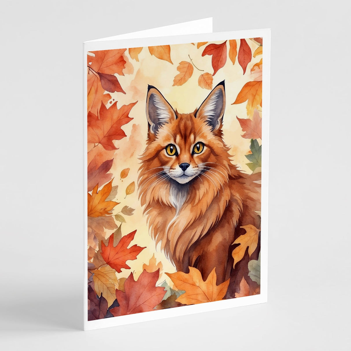 Somali Cat in Fall Leaves Greeting Cards Pack of 8