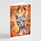 Sphynx Cat in Fall Leaves Greeting Cards Pack of 8