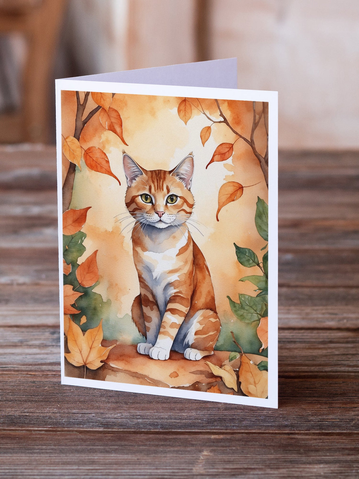 Suphalak Cat in Fall Leaves Greeting Cards Pack of 8