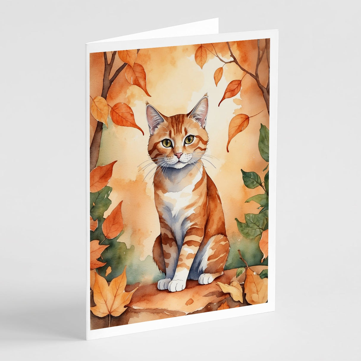 Suphalak Cat in Fall Leaves Greeting Cards Pack of 8