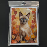 Tonkinese Cat in Fall Leaves Greeting Cards Pack of 8