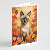 Tonkinese Cat in Fall Leaves Greeting Cards Pack of 8