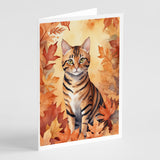 Toyger Cat in Fall Leaves Greeting Cards Pack of 8