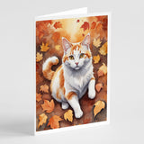 Turkish Van Cat in Fall Leaves Greeting Cards Pack of 8