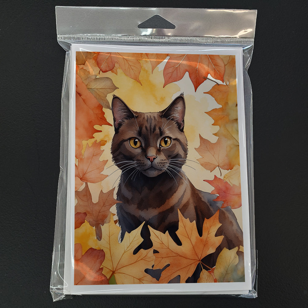 York Chocolate Cat in Fall Leaves Greeting Cards Pack of 8