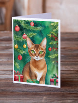 Abyssinian Cat By the Christmas Tree Greeting Cards Pack of 8