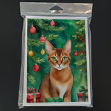 Abyssinian Cat By the Christmas Tree Greeting Cards Pack of 8