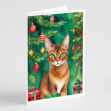 Abyssinian Cat By the Christmas Tree Greeting Cards Pack of 8