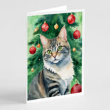 American Bobtail Cat By the Christmas Tree Greeting Cards Pack of 8