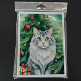 American Curl Cat By the Christmas Tree Greeting Cards Pack of 8