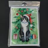 American Polydactyl Cat By the Christmas Tree Greeting Cards Pack of 8