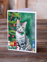 American Shorthair Cat By the Christmas Tree Greeting Cards Pack of 8