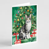 American Wirehair Cat By the Christmas Tree Greeting Cards Pack of 8