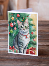 Asian Cat By the Christmas Tree Greeting Cards Pack of 8