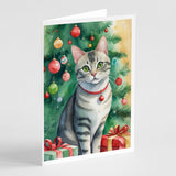 Asian Cat By the Christmas Tree Greeting Cards Pack of 8