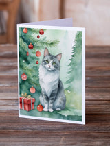 Australian Mist Cat By the Christmas Tree Greeting Cards Pack of 8