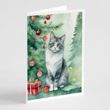 Australian Mist Cat By the Christmas Tree Greeting Cards Pack of 8