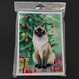 Birman Cat By the Christmas Tree Greeting Cards Pack of 8