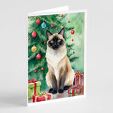 Birman Cat By the Christmas Tree Greeting Cards Pack of 8