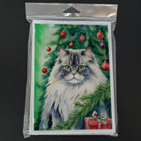 British Longhair Cat By the Christmas Tree Greeting Cards Pack of 8