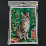 California Spangled Cat By the Christmas Tree Greeting Cards Pack of 8