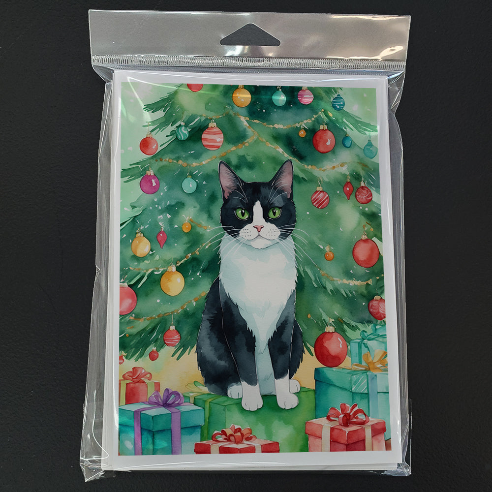 Chantilly Tiffany Cat By the Christmas Tree Greeting Cards Pack of 8