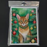 Chausie Cat By the Christmas Tree Greeting Cards Pack of 8